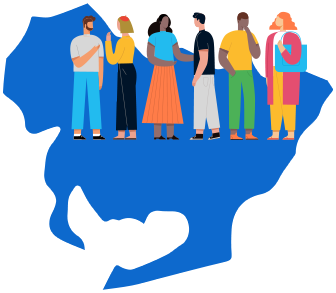 たくさんの外国人が話している様子のイラスト